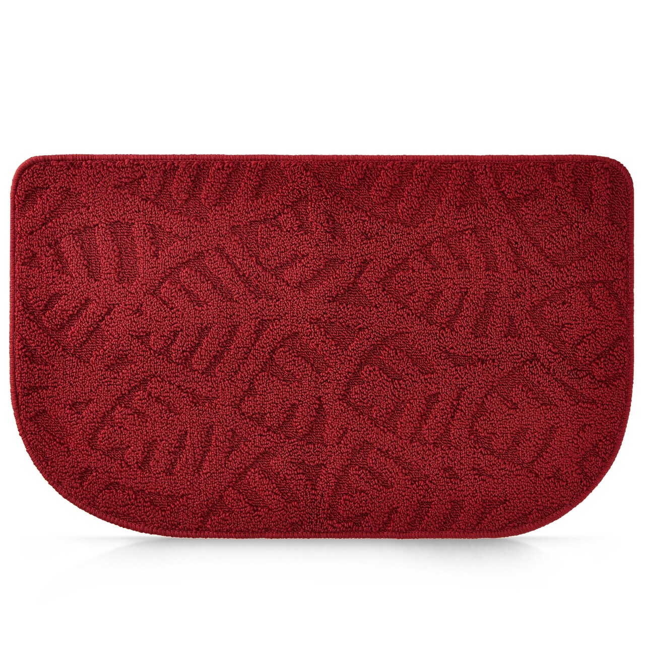 Slip-Resistant Kitchen Floor Mat, Half Round Red Kitchen Rug with Rubber Backing for Office, Sink, Laundry Room, Home Decor, Machine Washable, Red (18x30 Inches)